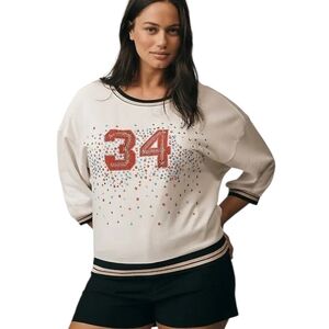 Pilcro Anthropologie Beaded Varsity Crewneck Sweatshirt Cream Multi 2XL NWT